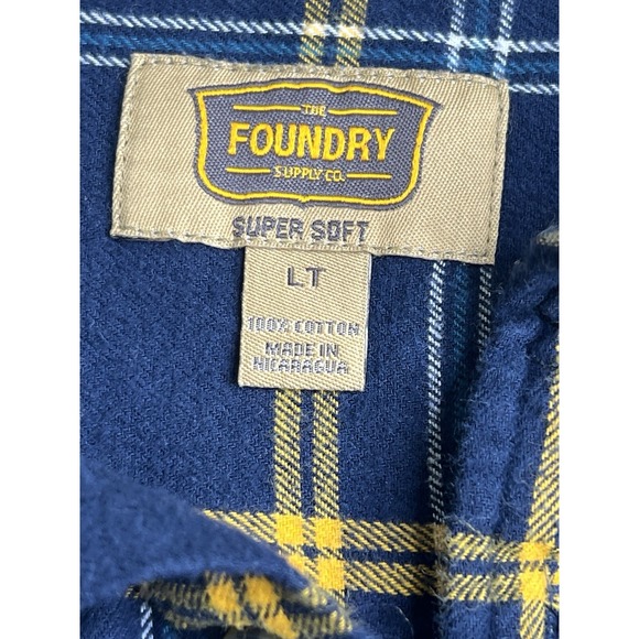 Foundry‎ Flannel Shirt Mens LT Blue Yellow Plaid Long Sleeves Collared Cotton - Picture 6 of 9